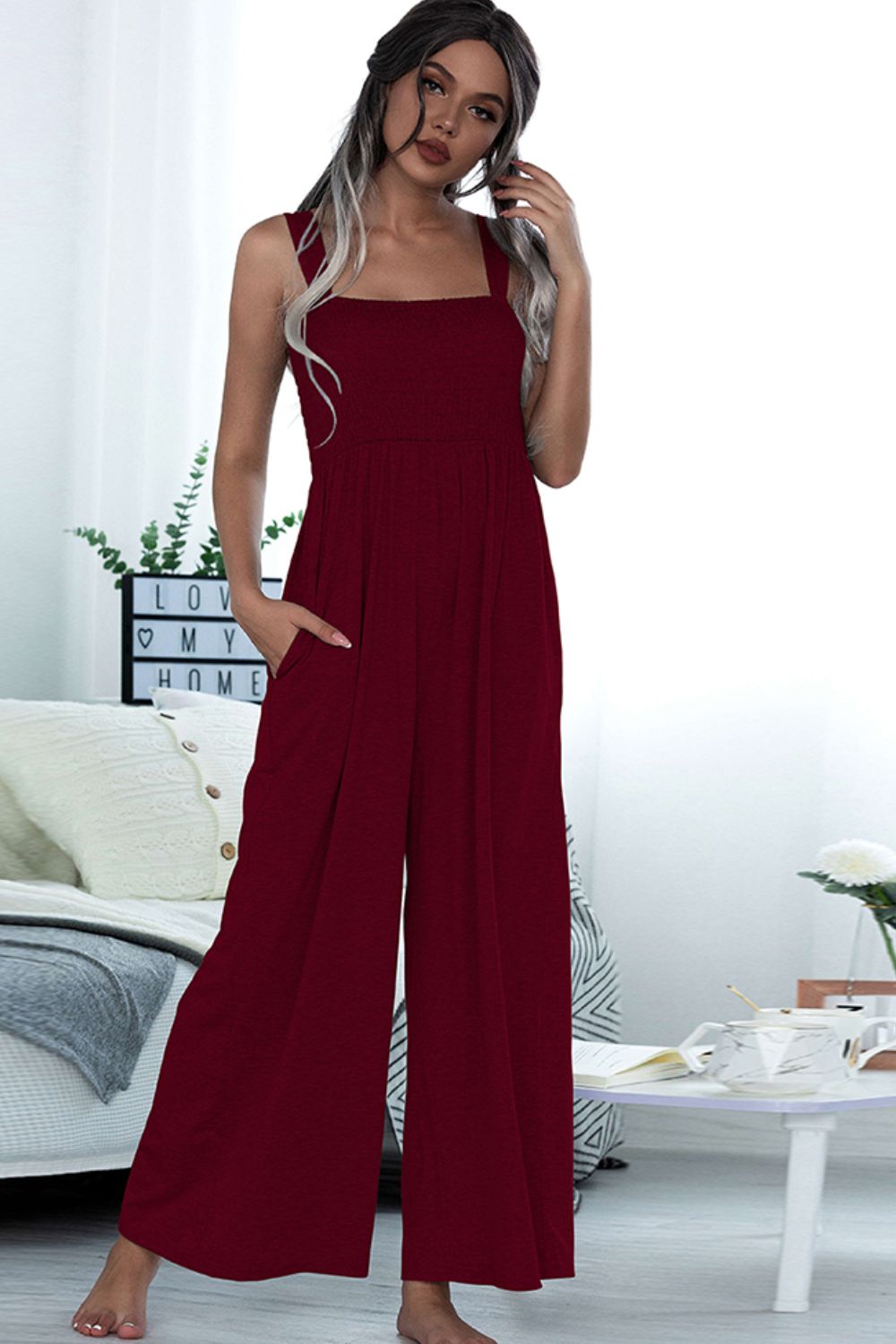 Square Neck Sleeveless Pocket Jumpsuit